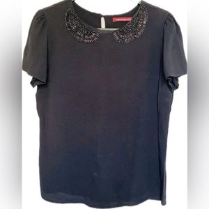 ⭐️Comptoir Des Cotonniers⭐️Vintage Black blouse w/Peter pan embellished collar